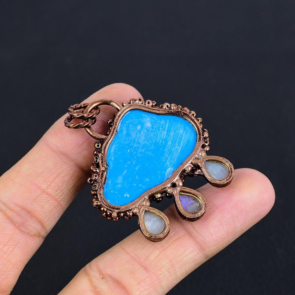 Sleeping Beauty Turquoise Pendant Handmade Gemstone Jewelry, Copper Electroformed Pendant ,Unique Design Jewelry Pendant