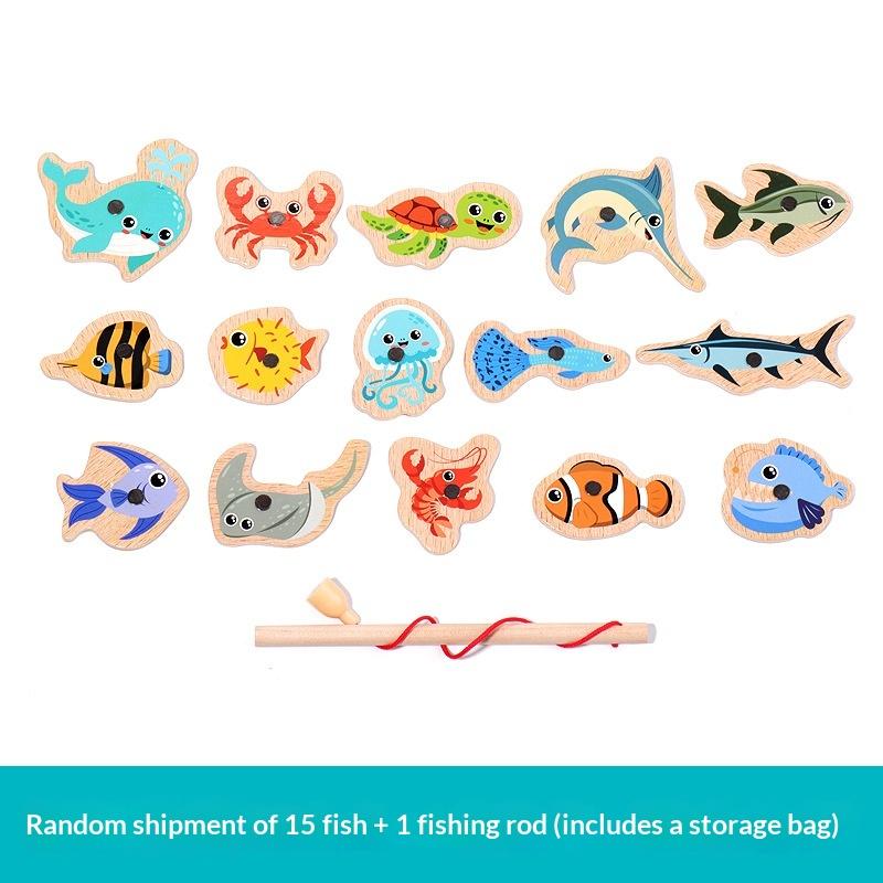 1 Set Montessori Marine Cognition Hand Eye Coordination Wooden Magnetic Fishing Toy Kids Early Educational Toys Birthday Gifts