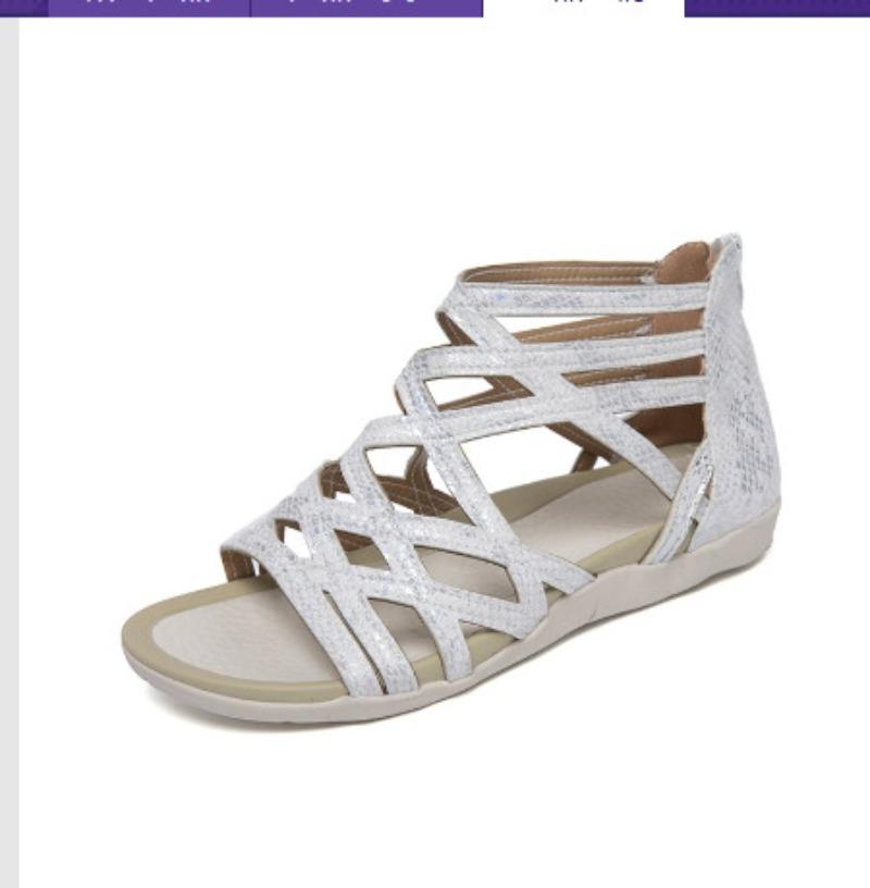 

Женские сандалии летние большие размеры лакированная кожа низкие дышащие взрослые спортивные черные рыбий рот вискозные туфли Рим 43 белый