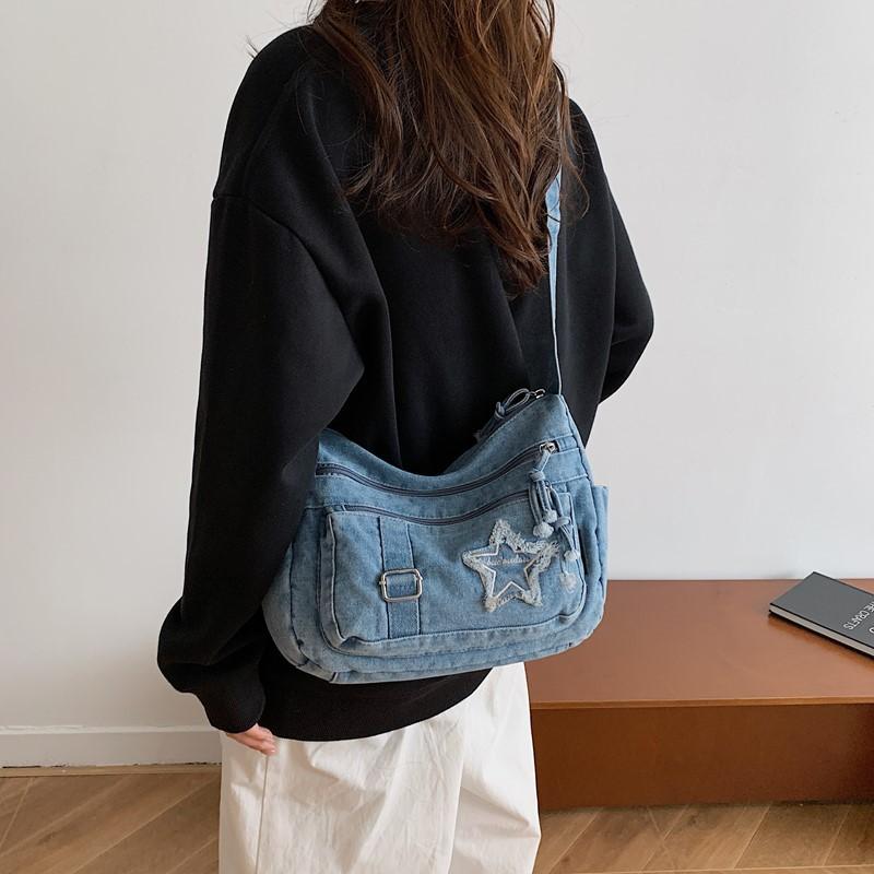 2025 New Fashion Korean Denim Small Square Bag Student Commuter Shoulder Bag Women's Casual Mobile Phone Crossbody Bag