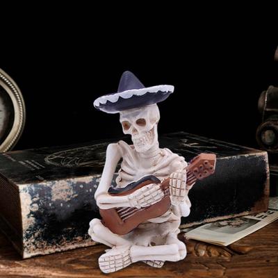 Mini Halloween Skeleton Figurines Resin Guitar/Accordion/Violin Player Skeleton Statue Halloween