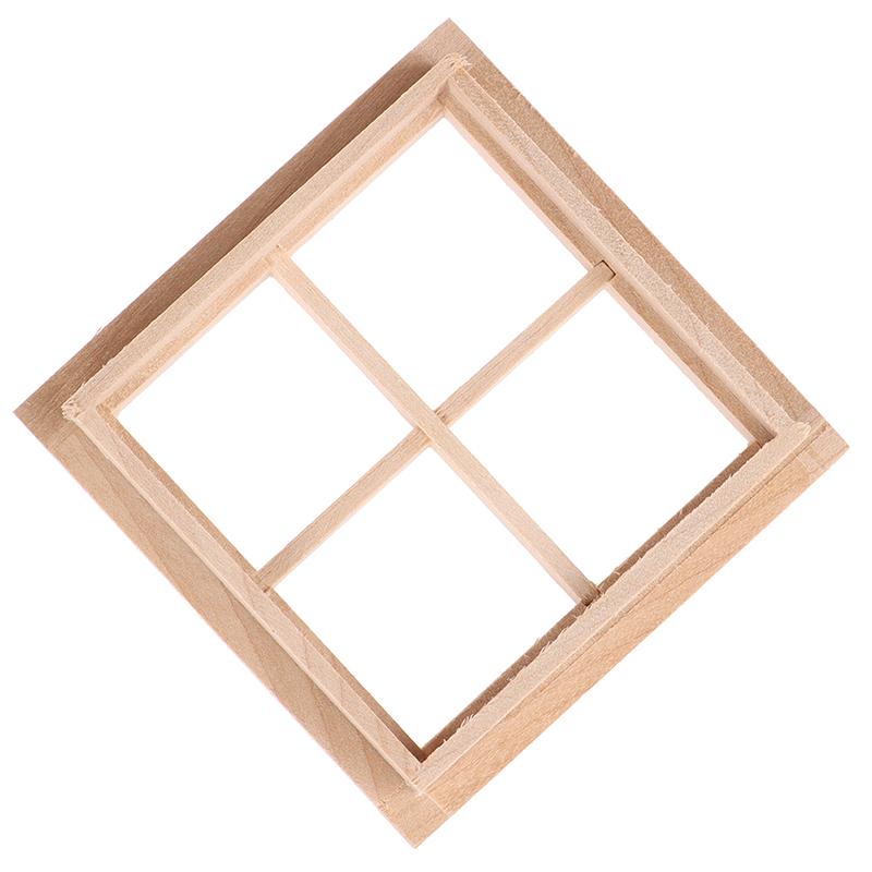 Wooden Traditional 4-Pane Window Frame 1:12 Scale Dollhouse Diy Accessory