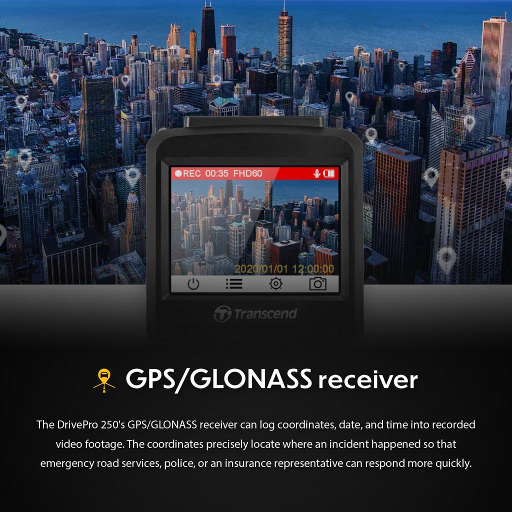 Transcend DrivePro 250 Dash Cam with 32GB microSD Card (TS-DP250A-32G)