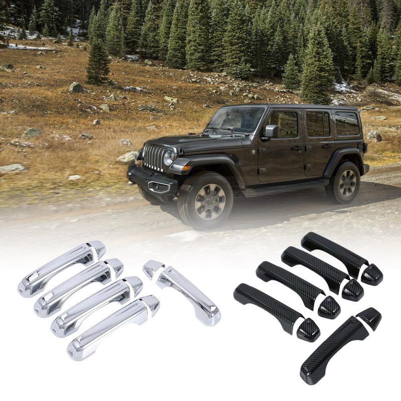 For Jeep Wrangler JL 2018+ ABS Silver/ Carbon Fiber look 10pcs Car Door Handle Cover Trim Styling decorative Accessories