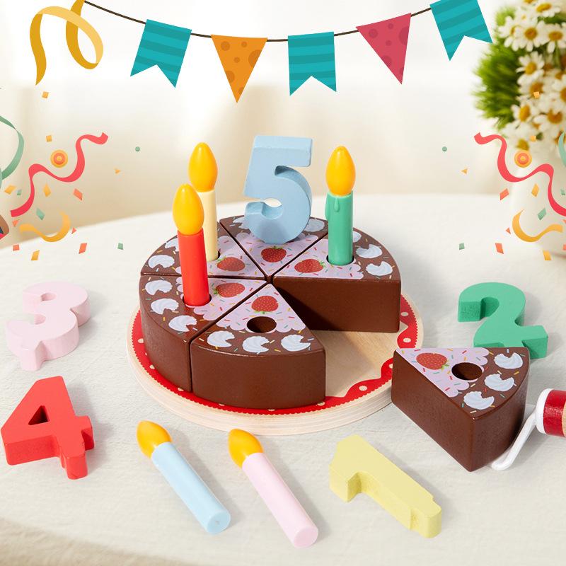 

Kids Wooden Birthday Cake Toy with Number Candles for Interactive Role Play