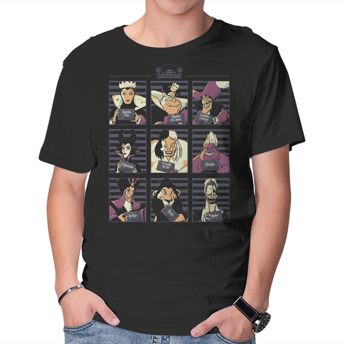 Unisex Crew Neck T-Shirt Most Wanted Villains Graphic Short Sleeve Casual Tee XL