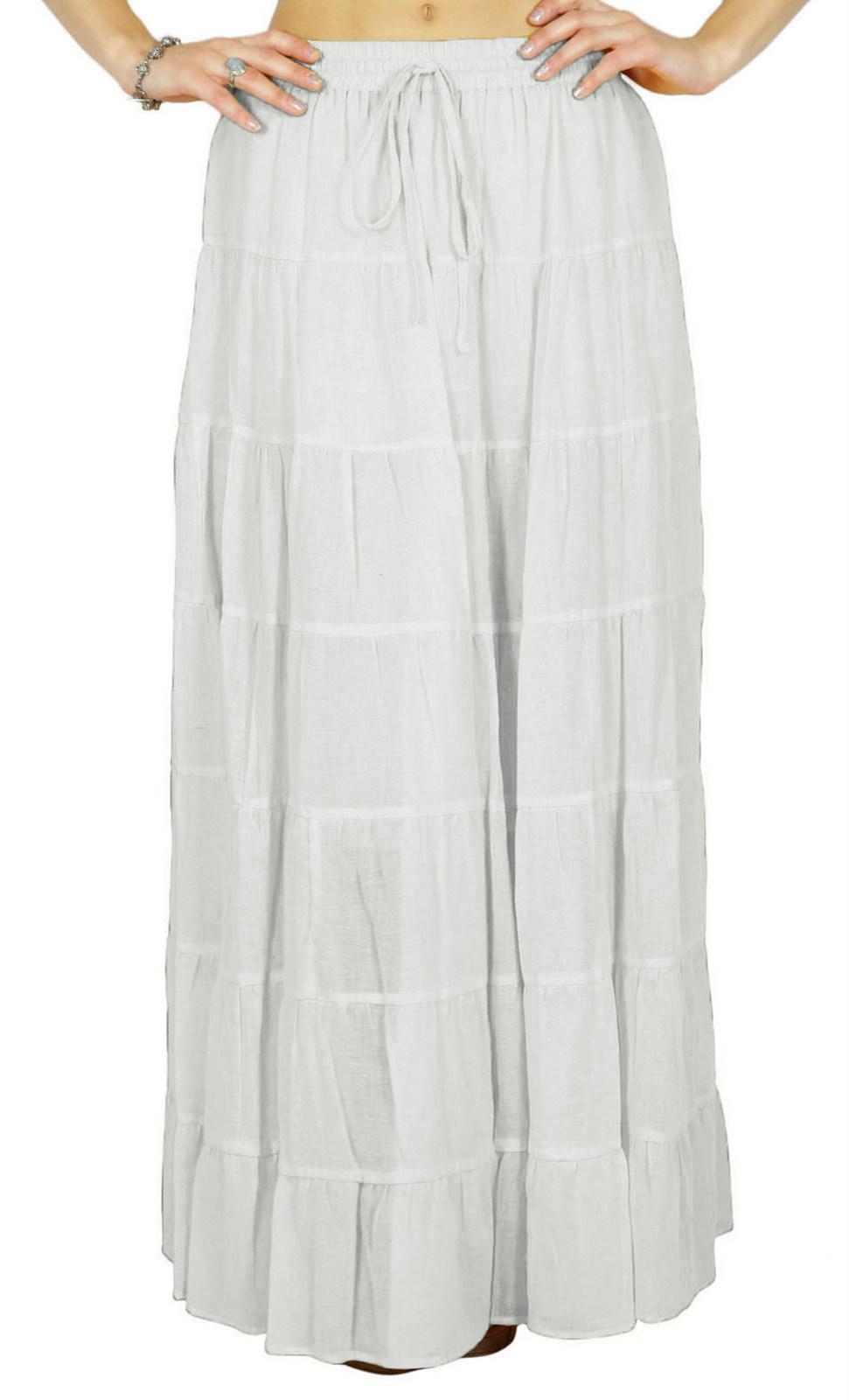 

Phagun Жіноча літня бавовняна цегляна червона спідниця з етнічним дизайном на шнурках на талії - 8 білий