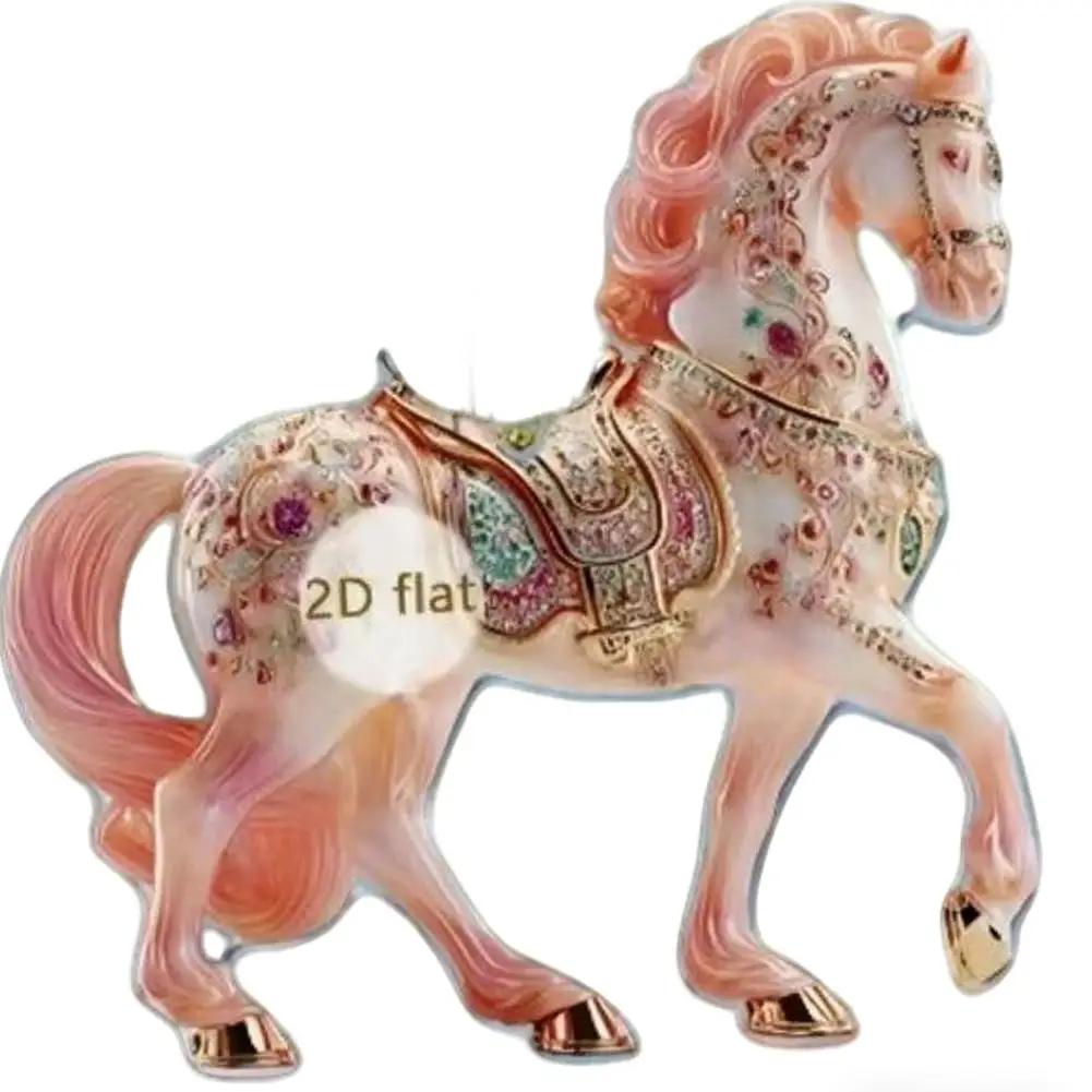 

2D Acrylic Horse Car Rearview Mirror Pendant Charm Year New Christmas Party Hanging Tree Decoration Ornament P3A1