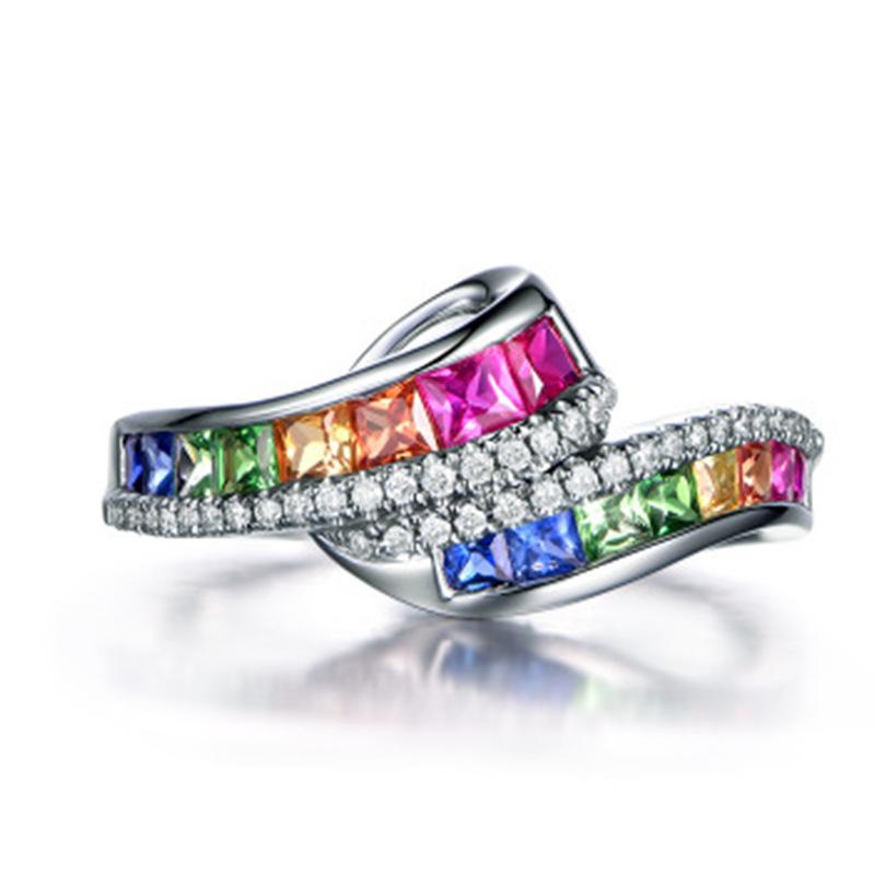 New Fashion Diamond Ruby and Sapphire Ring Rainbow Creative Ring Engagement Jewelry
