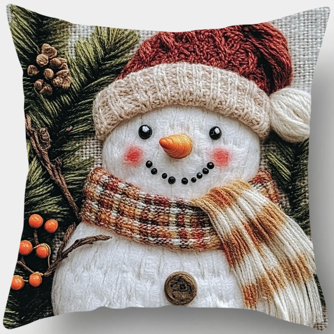 Рождественская наволочка Милая мультяшная имитация вышивки Льняная наволочка с принтом для диванной подушки Праздничное украшение Праздничный подарок Вставка для подушки не входит в комплект 4545CM-1PC 697₽