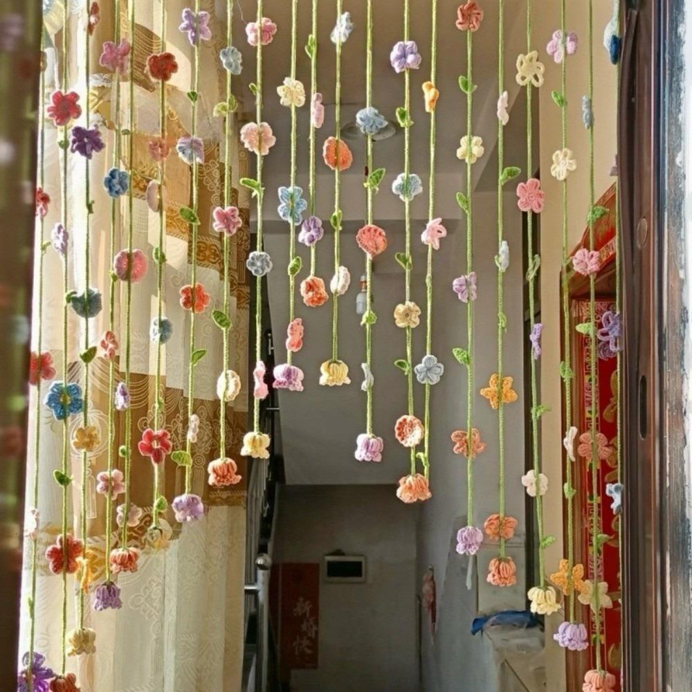 9pcs Hanging Artificial Flower Curtain Colorful Flowers Room Decorative Curtain  Bedroom Decoration