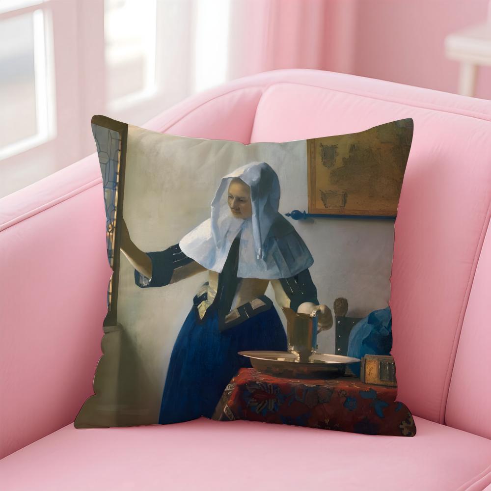 Artistic JJohannes Vermeer Cushion Cover Pillow Case Ultra Soft Skin Friendly Fabric Cloud Like Comfort Concealed Zipper