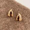 Silver Needle Zircon Tiger's Eye Teardrop Stud Earrings for Women - Retro Y2K Light Luxury High-End Fashion.