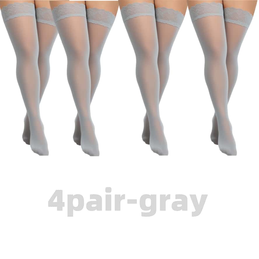 4Pair/SET Lace Over Knee Thigh High Stockings Elastic Sexy Thin Black Fishnet Stocking Set White Plus Size Long Socks for Woman