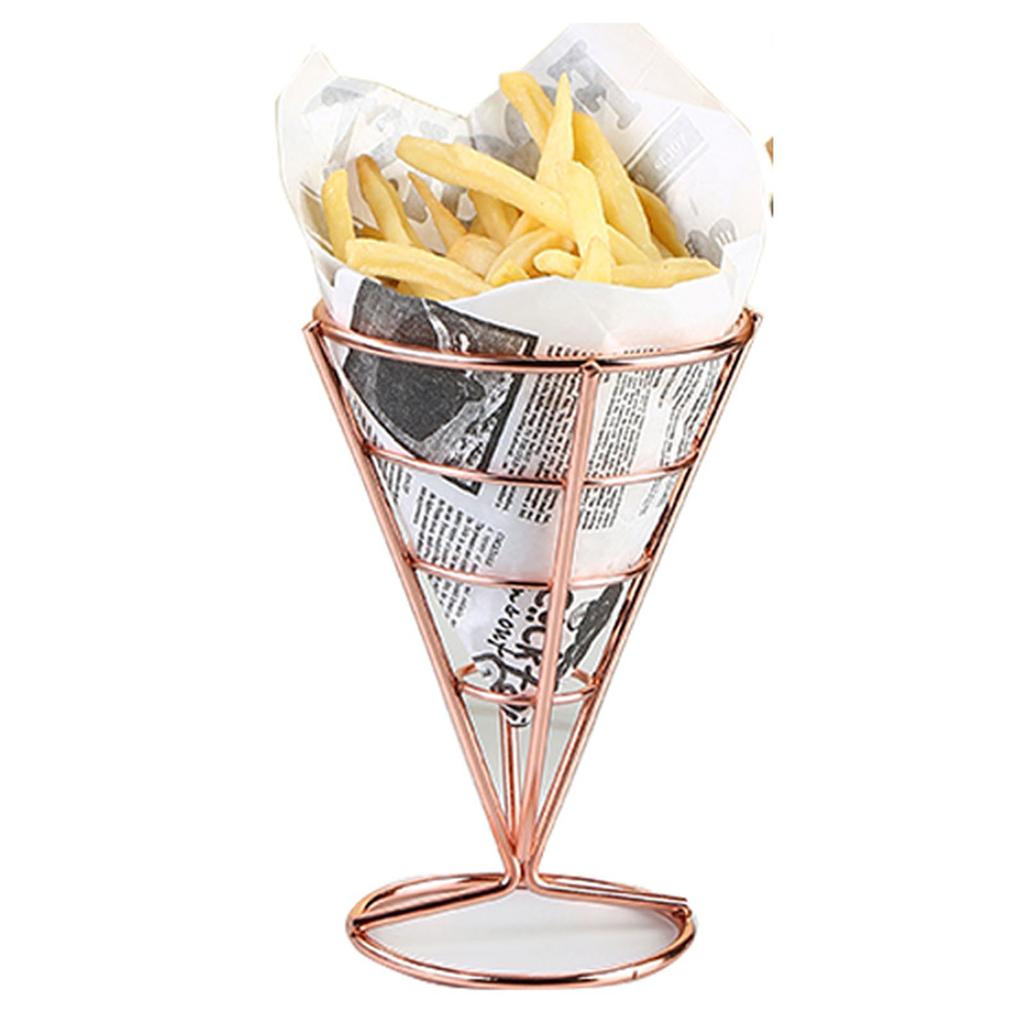 Metal Cone Basket Fry Holder French Fries Stand Snack Fried Display Rack