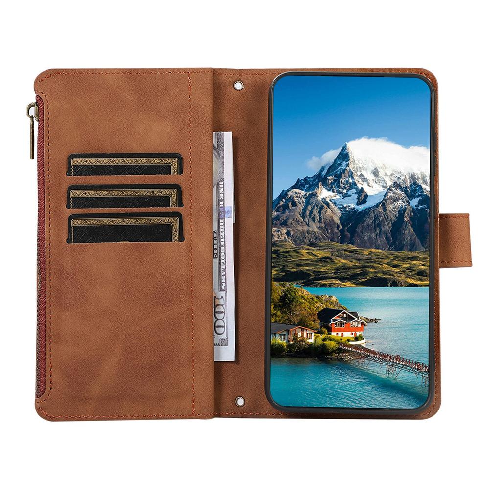 For iPhone 17 Pro Case 9 Card Slots Rhombus Design Leather Phone Cover with Wrist Strap