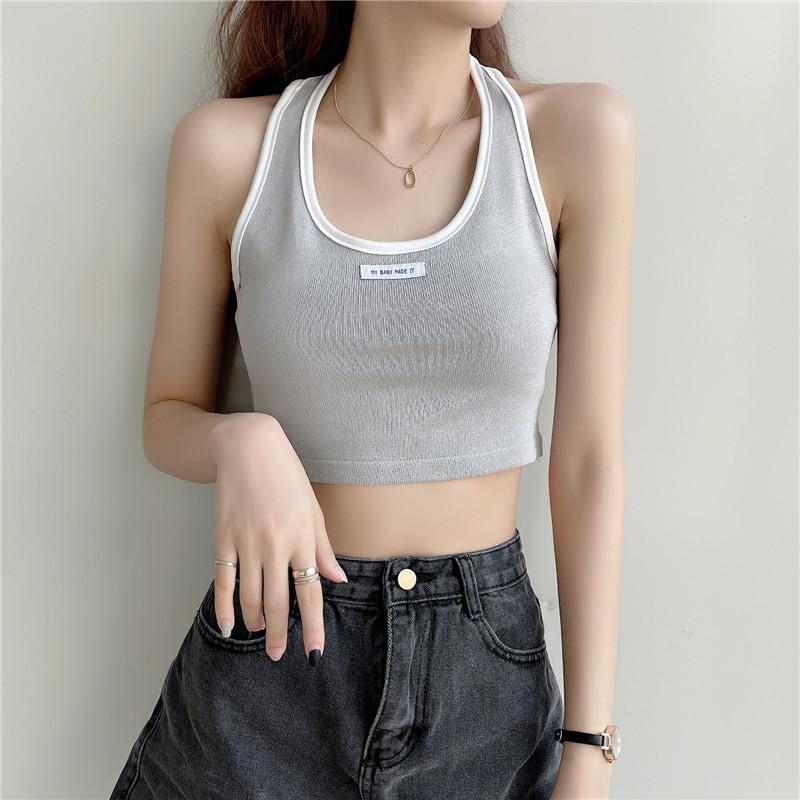 Summer New Korean Women's Vest Halter Halter Short Tight Inside with A Base To Wear A Knitted Top