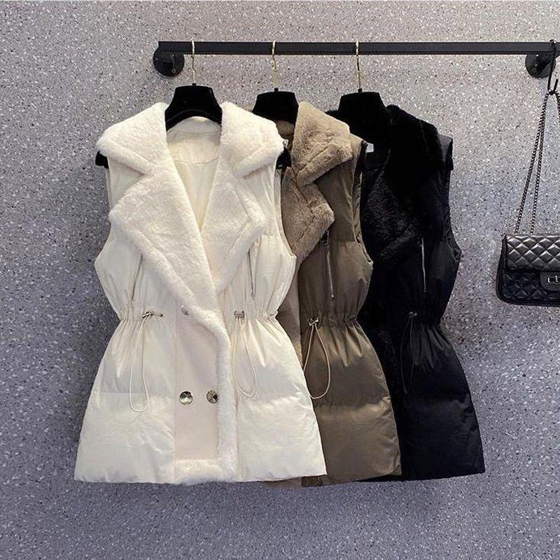 Daunenweste für Damen Winter Lammfellkragen Locker und warm Weste Jacke