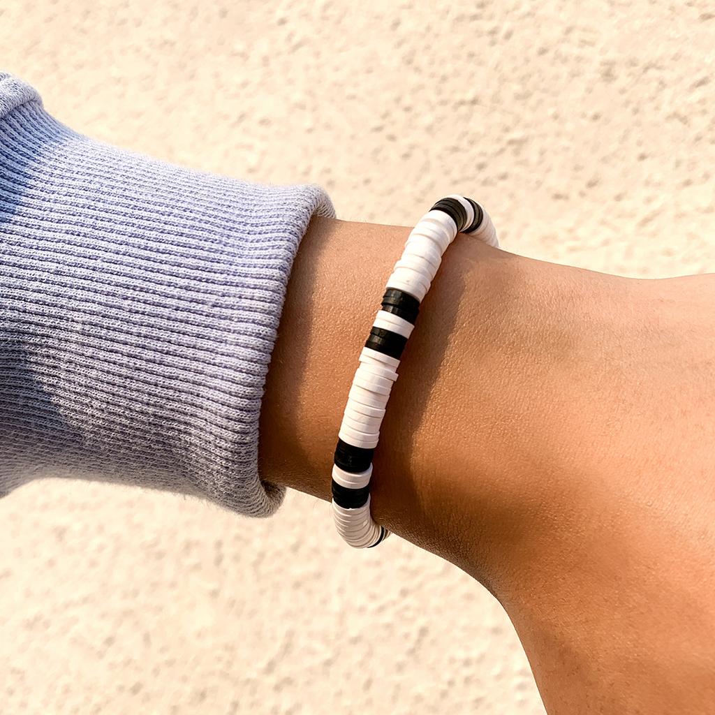 Bohemian Style Versatile Black and White Patchwork Soft Clay Bracelet Simple Geometric Men's Bracelet
