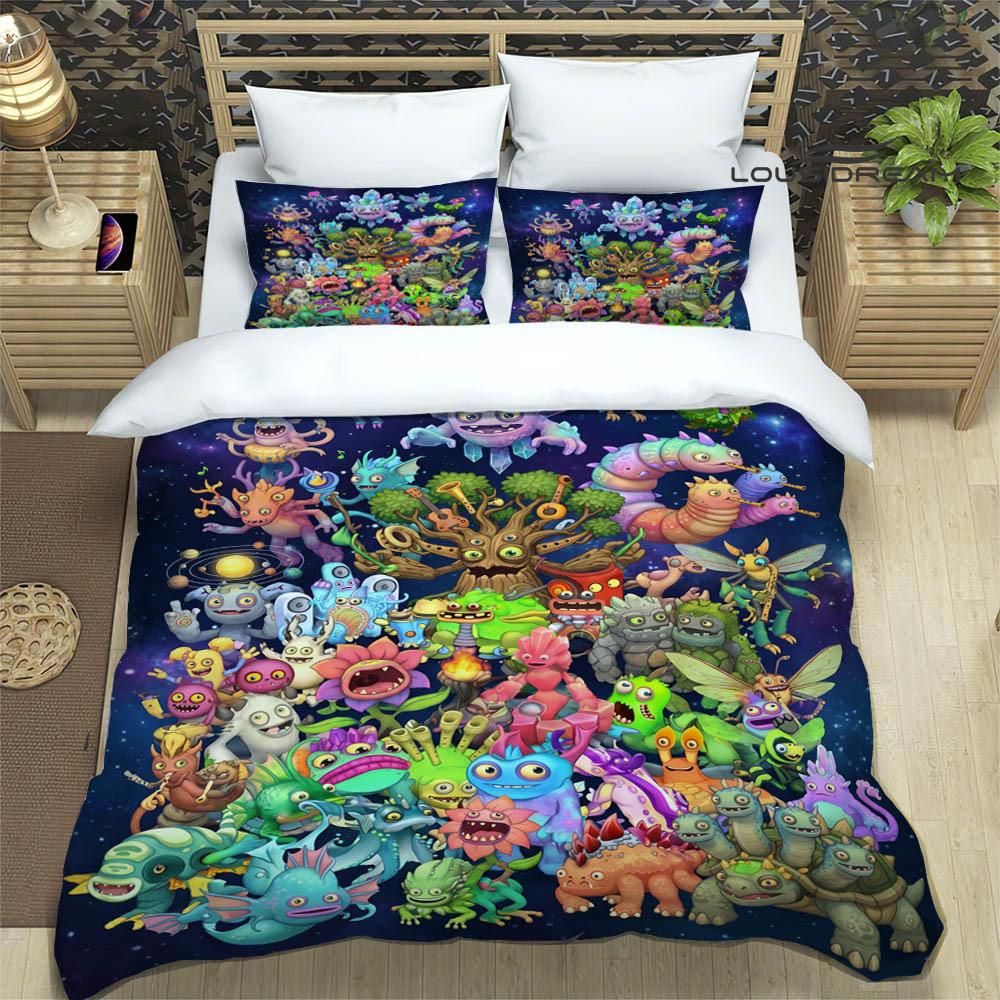 M-My Singing Monsters bedruckte Bettwäsche-Sets exquisites Bettwaren-Set Bettbezug Steppbett-Set Bettwäsche-Set Luxus-Geburtstagsgeschenk