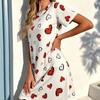 Women'S Crew Neck Short Sleeve Spring Summer Sleep Dress, Sweet Romantic Style Red Heart Print, Loose Comfortable Loungewear for Home And Daily Wear