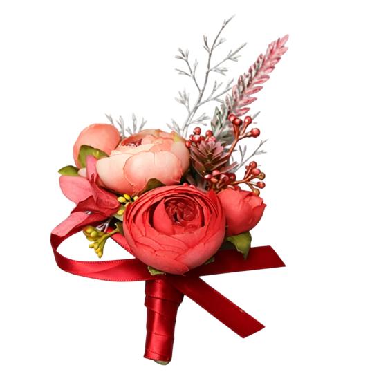 Lapela de Terno Masculino Flor Artificial Pulseira de Pulso Reutilizável Pulseira Floral Alta Simulação Versátil Celebração de Negócios Lapela