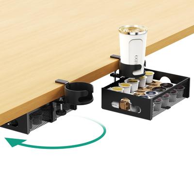 Under-table Storage Rack, 360-degree Rotation, Under-desk Drawer, Desk Storage, Small Item Organizer, with Drink Holder, 5kg Weight Capacity, Easy Ins