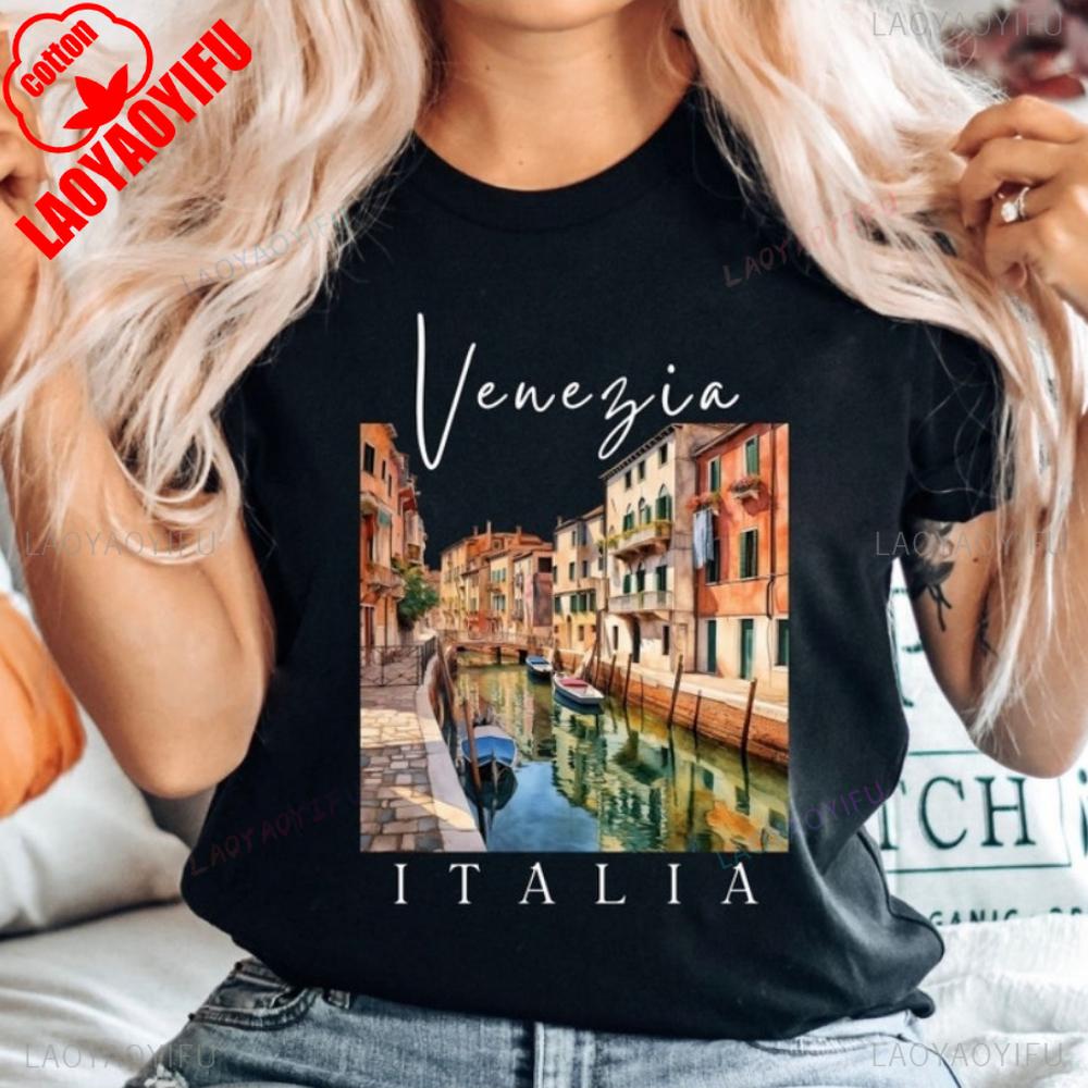

Италия Венеция Футболка Италия Путешествия Венеция Каналы Футболки Путешествия Свитшот Унисекс Свитшот Топы Лето Высококачественные Хлопковые Футболки 4XL