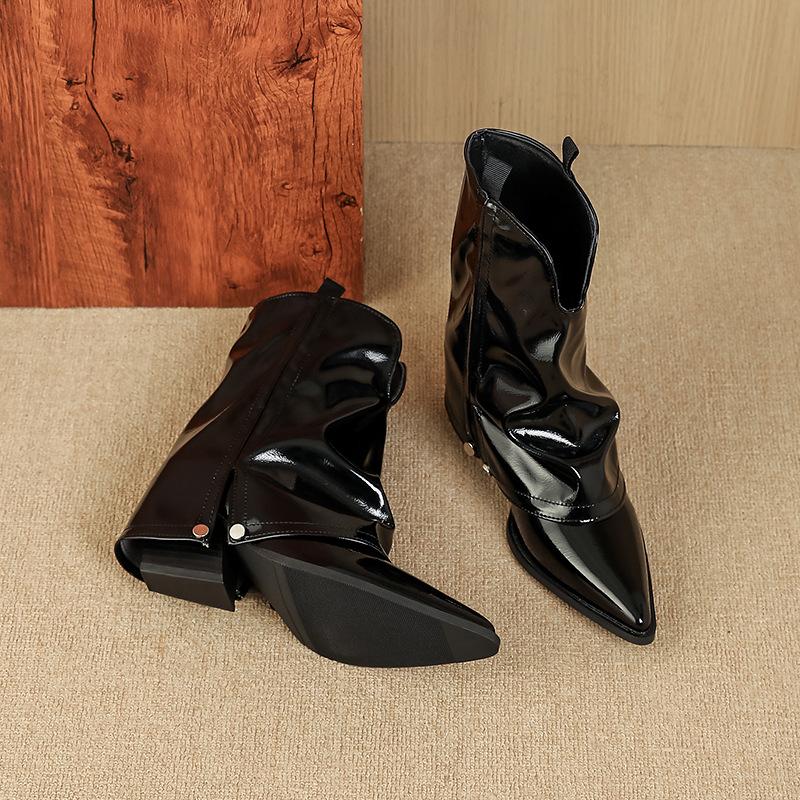 

8181 ретро остроносые ботинки-трубы на толстом каблуке женские осенние 2025 зимние новые плиссированные ботинки-чулки ботильоны детские 39