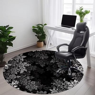 1pc Black and White Floral Carpet, Round Non Slip Durable Large Size Office Carpet, Suitable for Office
