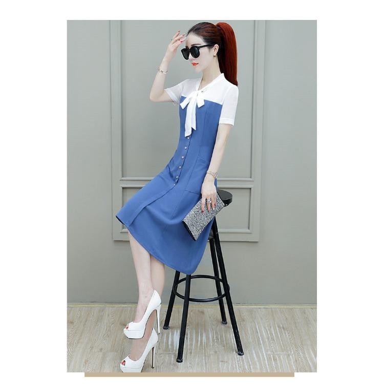 Elegant Summer Chiffon Dress Women Slim Waist Midi Long Dress Fashion Lady