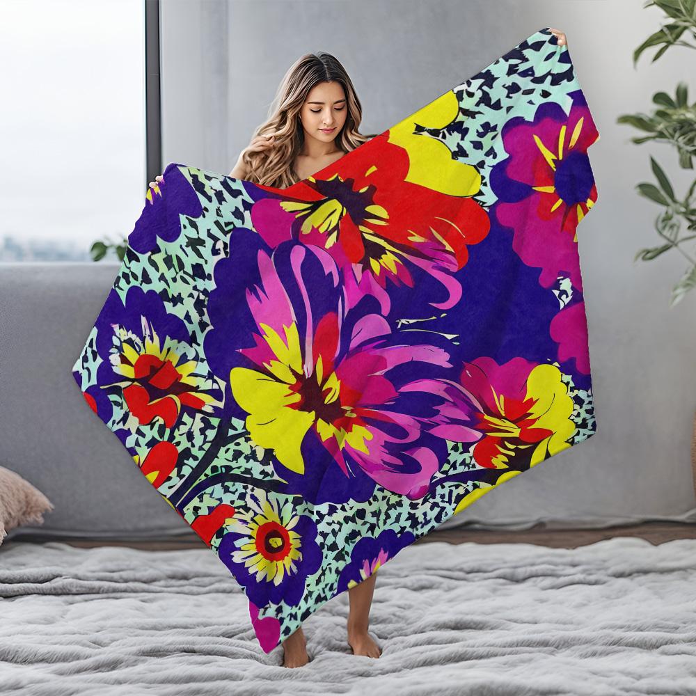 Vibrant Floral Print Blanket - Large Soft Throw Blanket for Sofa Bed Decoration Decorative Throw Blanket