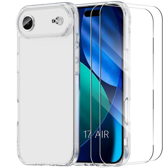 Coque pour iPhone Air - BOOLING - Silicone Antichoc Anti-Rayures Slim Transparent - 2 Verres Trempés