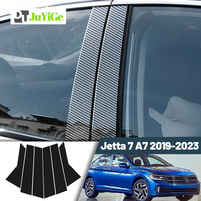 Glossy Black Carbon Fiber Window Door Deal B C Pillar Post Cover Sticker For Volkswagen Jetta 7 MK7 A7 -