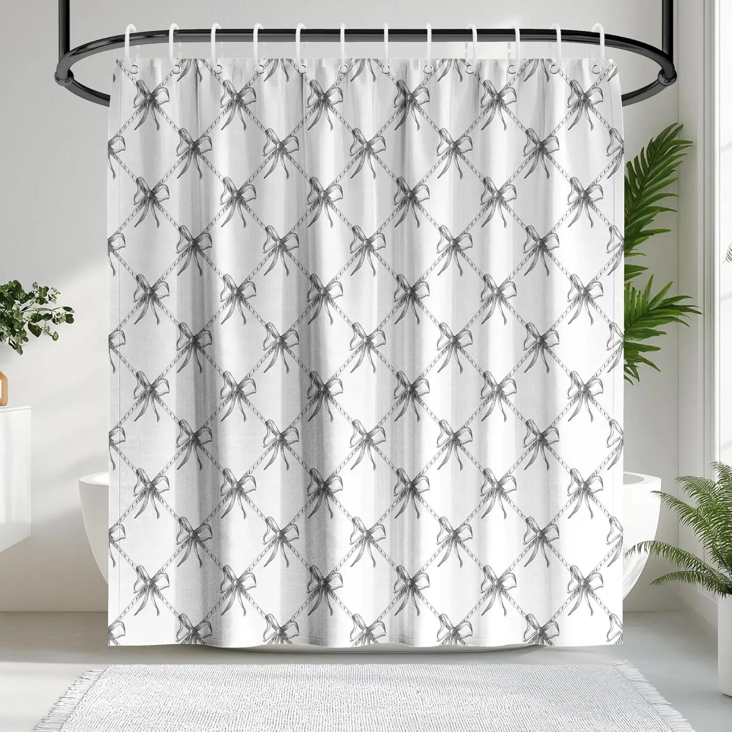 

Black Bow Shower Curtain, Preppy Style Bathroom Decor Shower Curtain, Comfortable Modern Bathroom Decor, Waterproof Polyester W60H190(CM)-1 Pcs