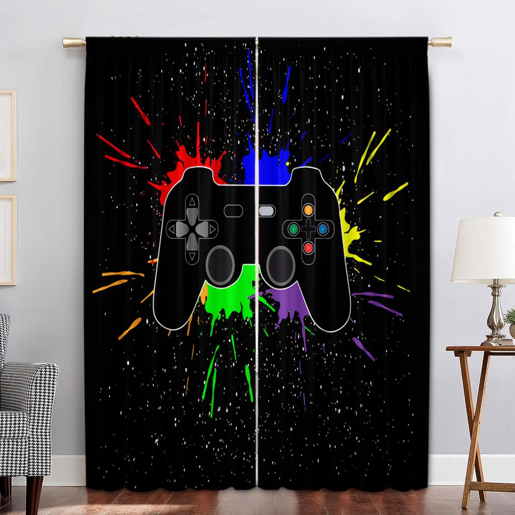 2PC Curtain Game Console With Handle With Pole Pocket Curtains, Suitable For Kitchens, Cafes, Living Rooms, Balconies, Gardens