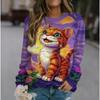 Roztomilý kočičí dámský dlouhý rukáv, podzimní a zimní kulatý výstřih, bavlněné oblečení, kawaii zvířecí tištěné topy 2024, nový módní svetr
