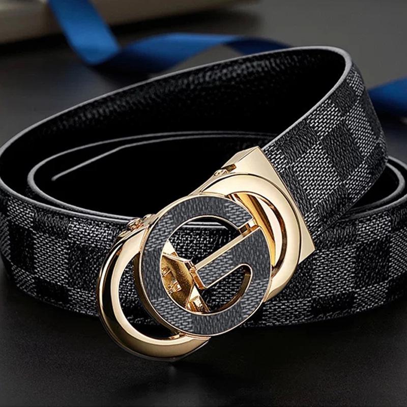 Men's Genuine Leather Belt with G Letter Automatic Buckle - Trendy Business Style for Young Men
