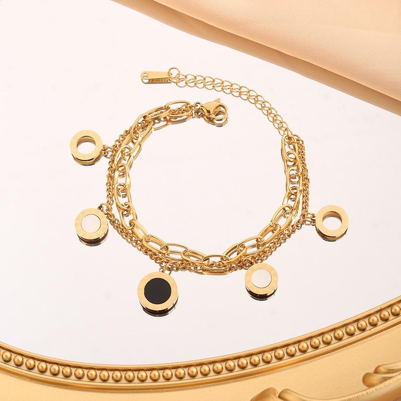 Hollow Roman Numeral Titanium Steel Bracelet for Women, Double-Sided Shell Double-Layer Chain Jewelry18k Rose gold has a trendy vibe
