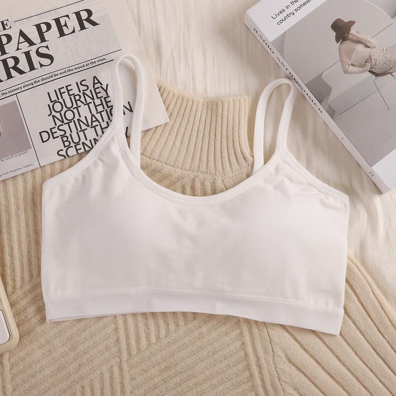 

Хлопковый спортивный бюстгальтер-майка для девочек-подростков - Бесшовный и бандажный, защищающий от обнажения One Size 70-110 jin белый