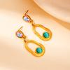 DIEYURO 316L Stainless Steel Purple Water Droplets Irregular Elliptical Inlay Cat Eye Stones Earrings Waterproof Fashion Jewelry