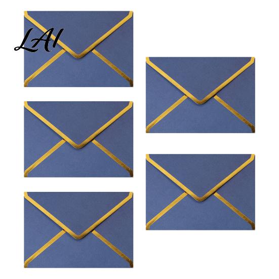Stiff Double Offset Paper 5Pcs Western Style Envelopes with Gold Foil Trim Invitation Elegant Handwritten Letter Holders for Wedding Greeting Cards,