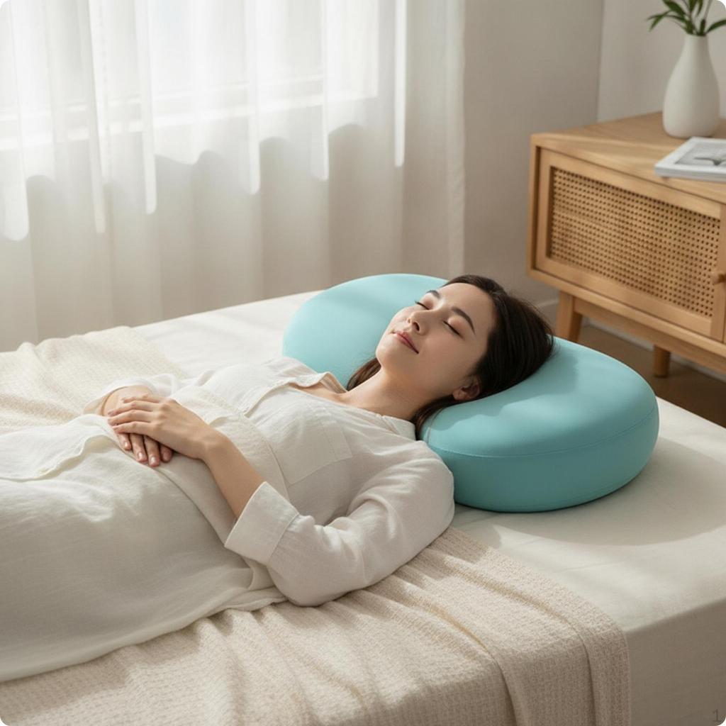 Hollow Shaped Pillow LowProfile with Center Opening Removable Cover for Back Sleepers, Bed,