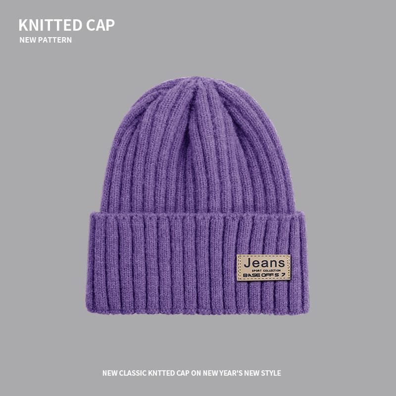 Women's Woolen Melon Cap: Warm, Solid Color Knit Hat for Autumn and Winter Outdoor Wear