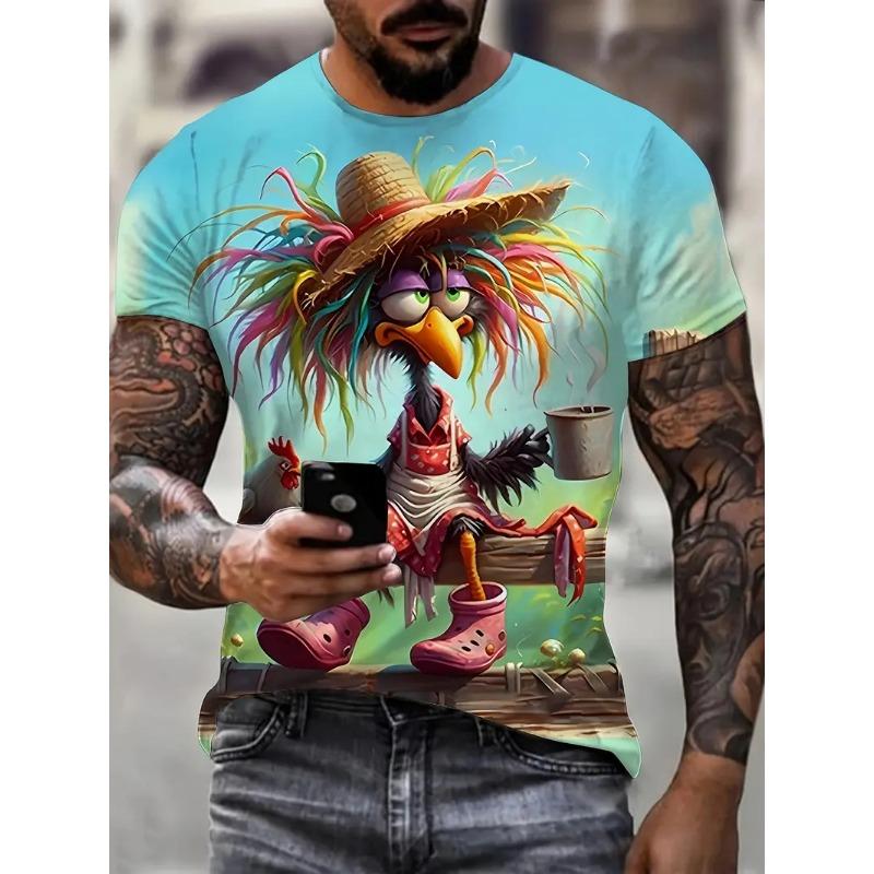 Fun Cartoon Duck Print Men's T-Shirt Casual Summer Casual Short Sleeve Pullover Fashion T-Shirts Outdoor Male Overszied Clothing