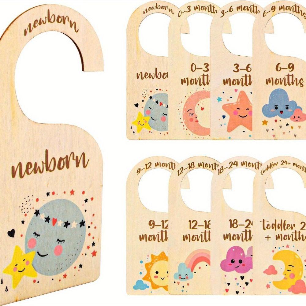 7/8Pcs Wood Infant Wardrobe Divider Label Assortment Nursery Clothes Organizers  Baby Clothes
