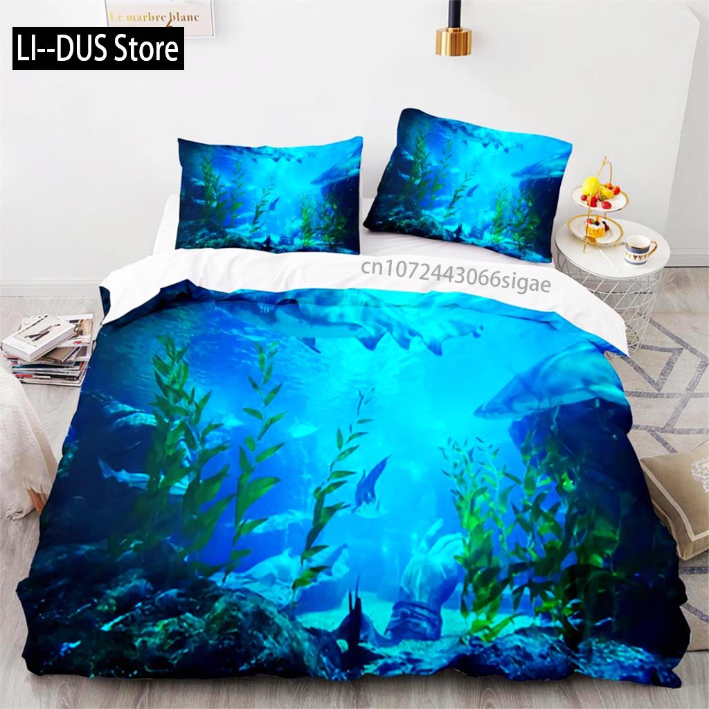 Duvet Cover Ocean Underwater World Bedding Sets With Goldfish Coral Reef Quilt Cover For Kids Teens Children Bedroom Decoration