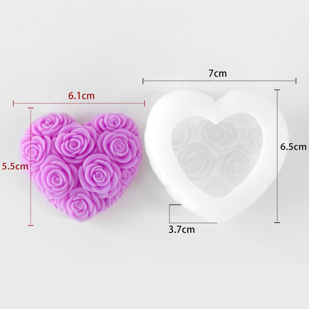 Heart-Shaped Rose Scented Candle Silicone Mold DIY Handmade Aromatherapy Chocolate Baking Mold