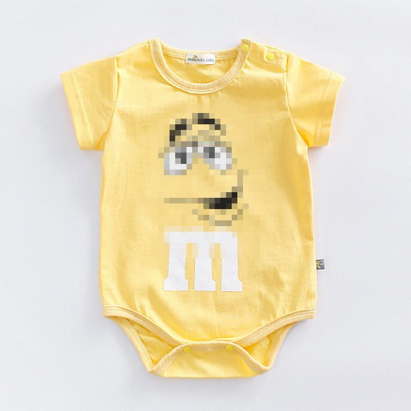 Baby Cotton Short Sleeve Romper For Newborns With Solid Color And Letter Print Design