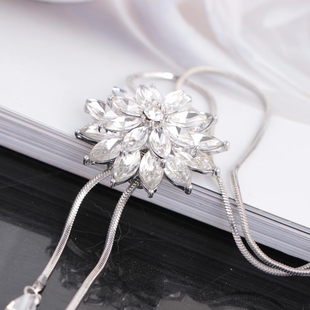 

Chic Womens Luxury Crystal Flower 2 Lines Pendant Long Necklace Jewelry